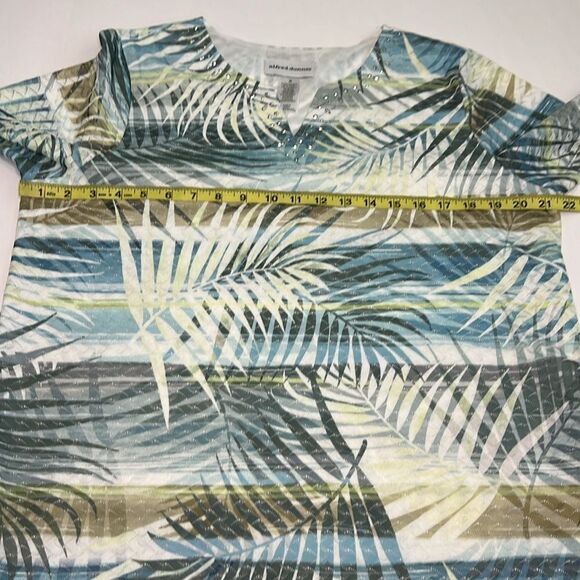 Alfred Dunner Cream Blue Green Chesapeake Bay 3/4 Sleeve Blouse Size Medium - Picture 4 of 6